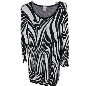 Chico’s Bold Black & White Zebra Print Tunic Sweater Size 3/US Size XL
